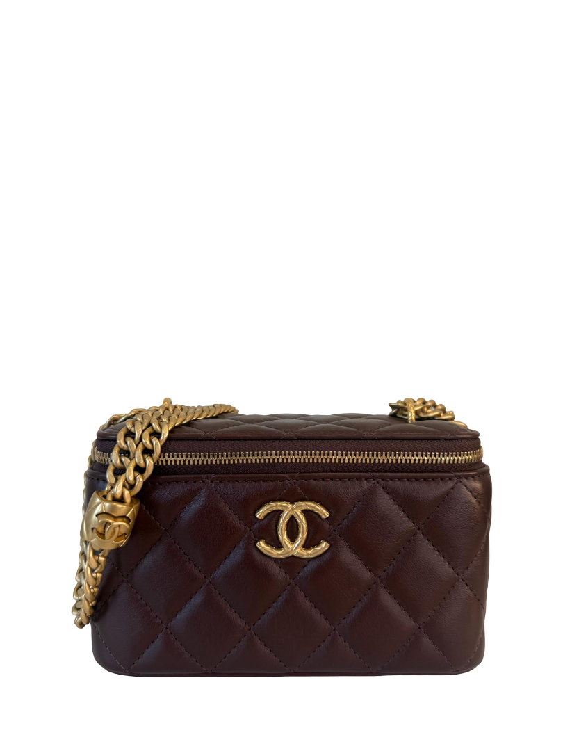 Chanel Dark Brown Quilted Lambskin Vanity Case GHW
