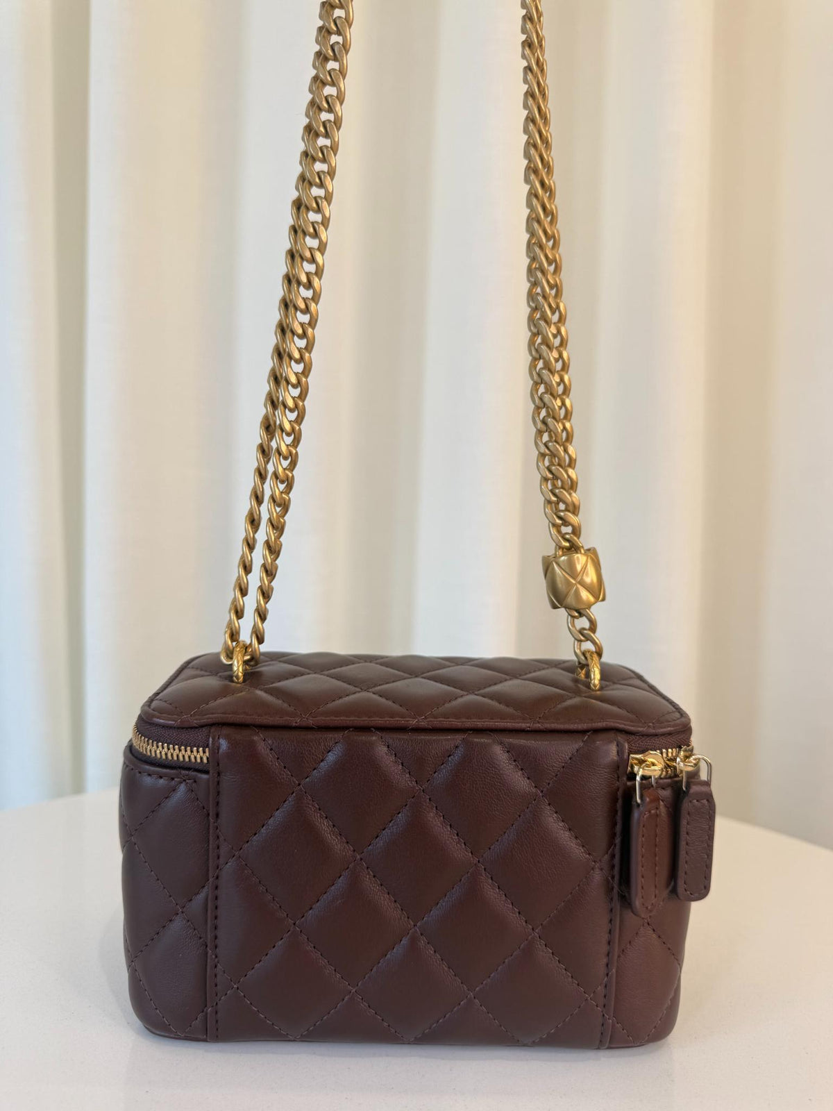 Chanel Dark Brown Quilted Lambskin Vanity Case GHW