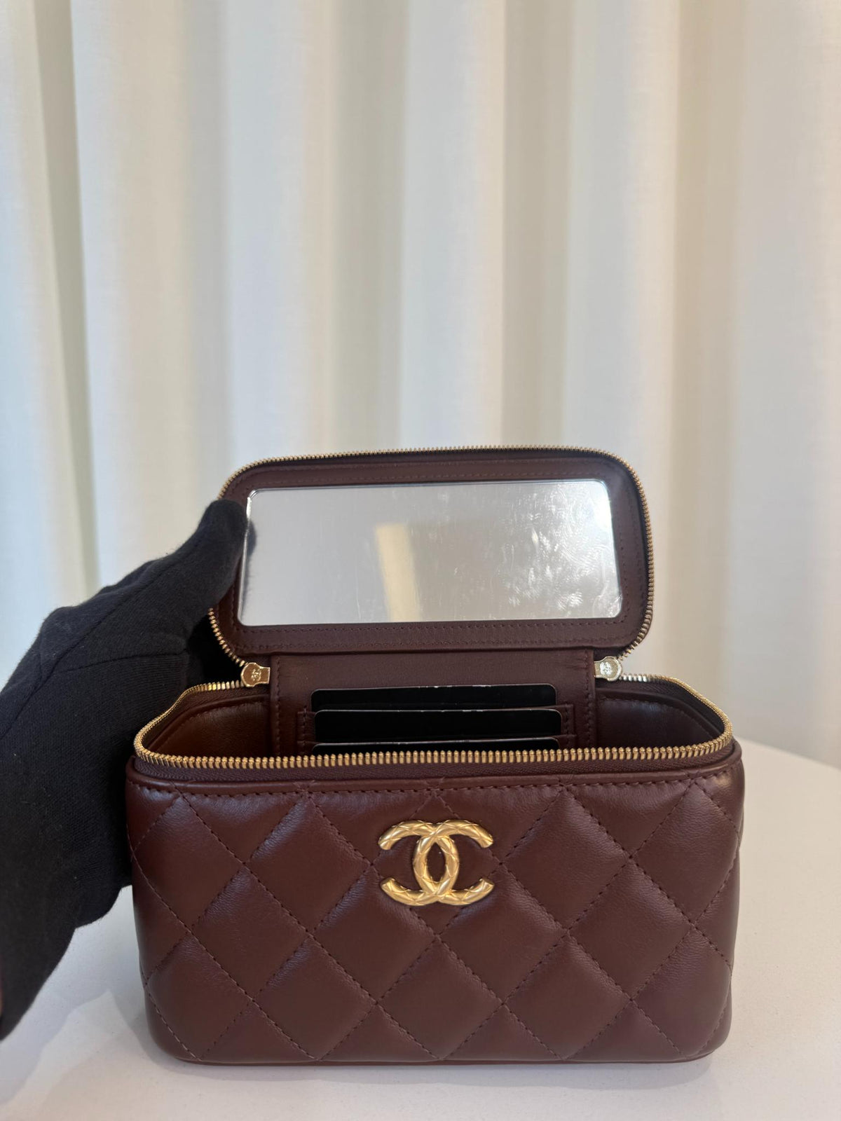 Chanel Dark Brown Quilted Lambskin Vanity Case GHW