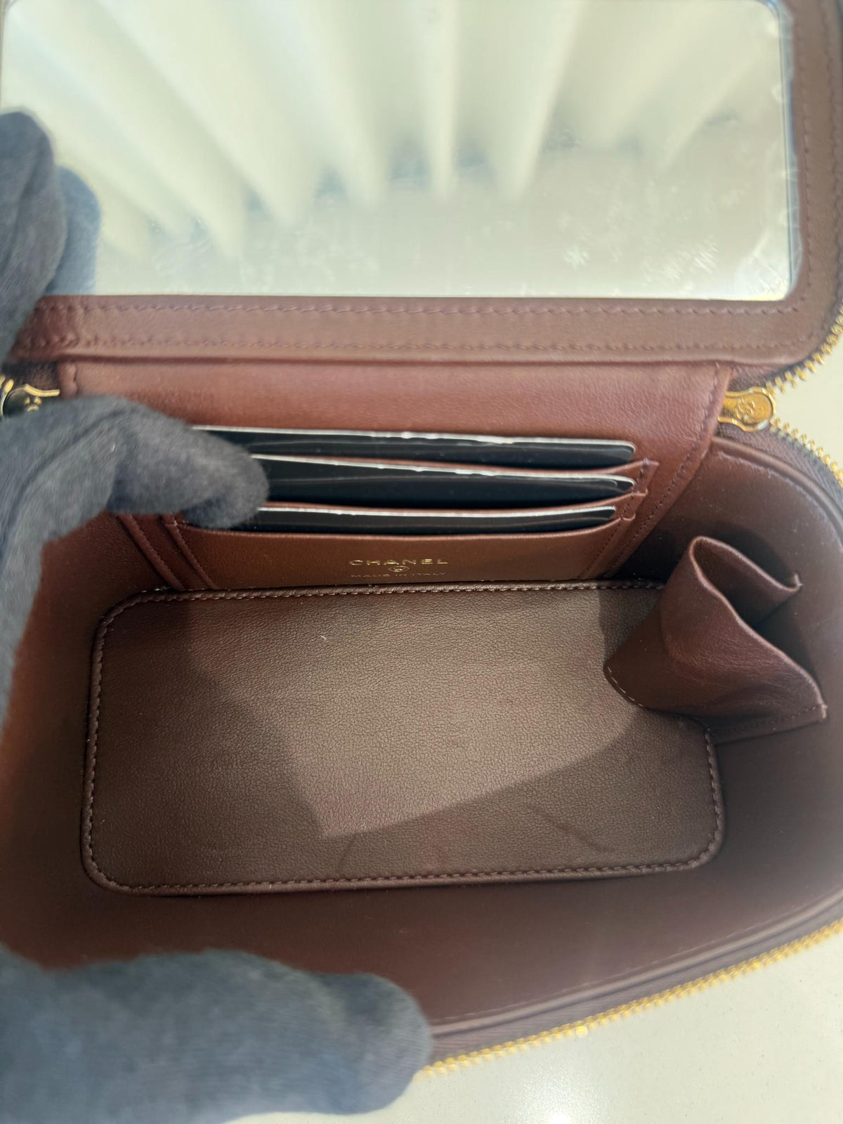 Chanel Dark Brown Quilted Lambskin Vanity Case GHW