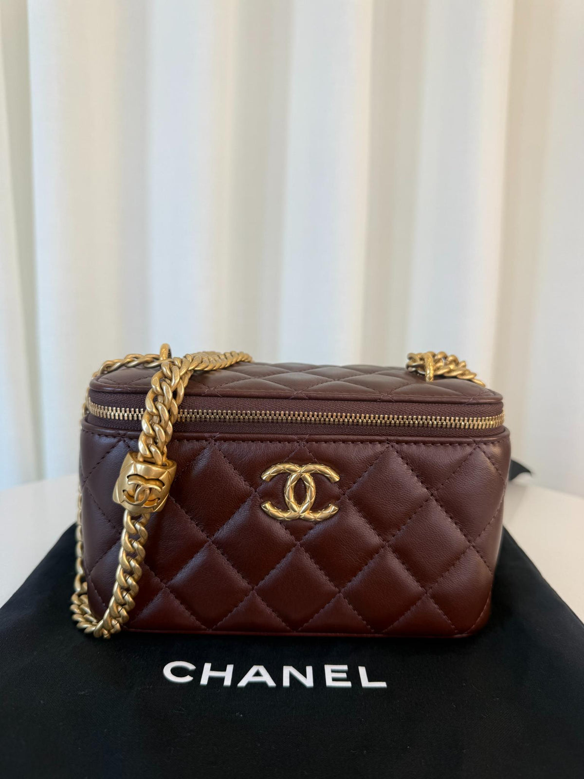 Chanel Dark Brown Quilted Lambskin Vanity Case GHW