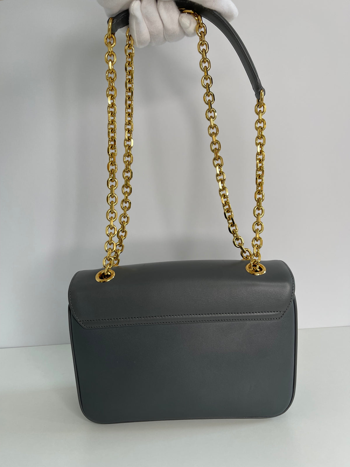 Celine C Bag Grey Calfskin Leather Medium Shoulder Flap