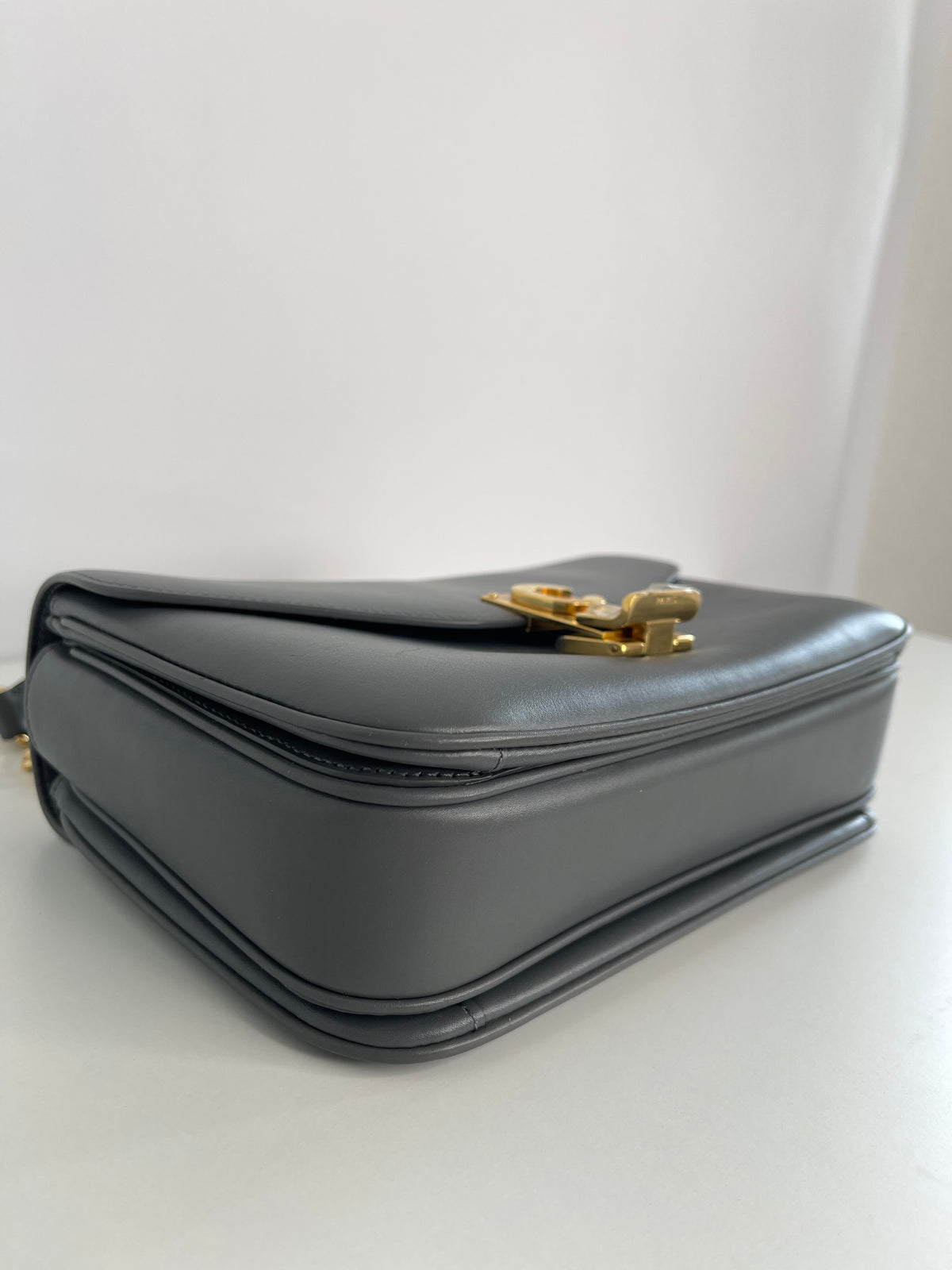 Celine C Bag Grey Calfskin Leather Medium Shoulder Flap