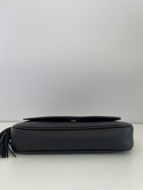 Gucci Soho Black Pebbled Calfskin Medium Flap Crossbody Bag