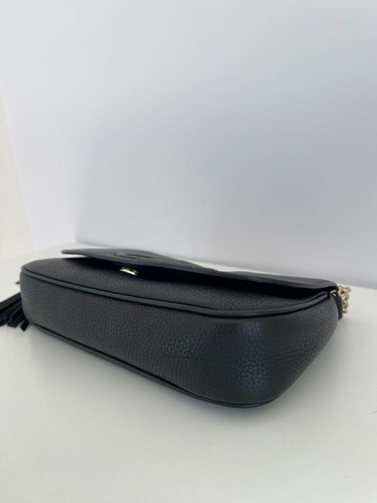 Gucci Soho Black Pebbled Calfskin Medium Flap Crossbody Bag