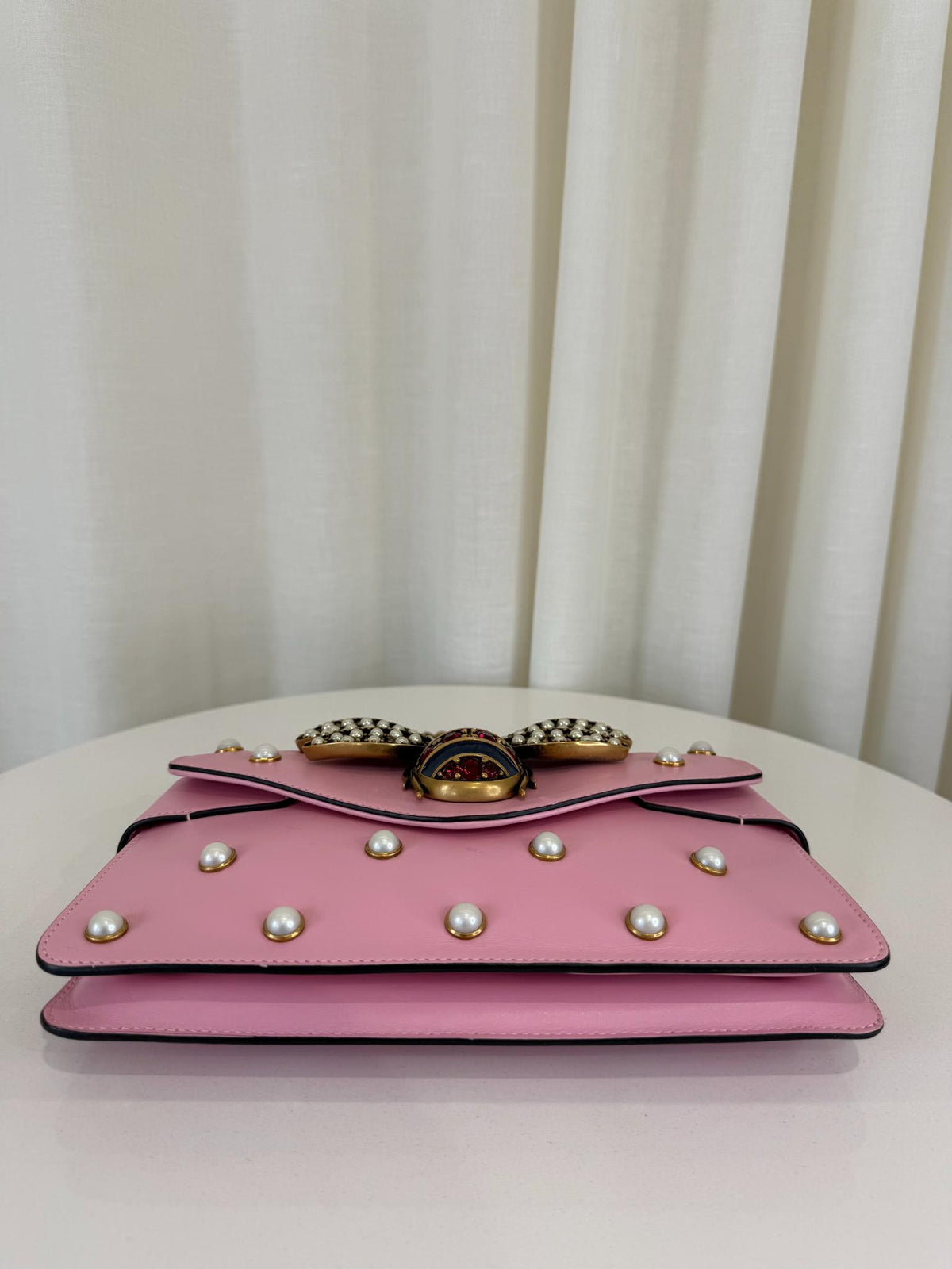 Gucci Pink Leather Pearl Studded Queen Margaret Broadway Shoulder Bag