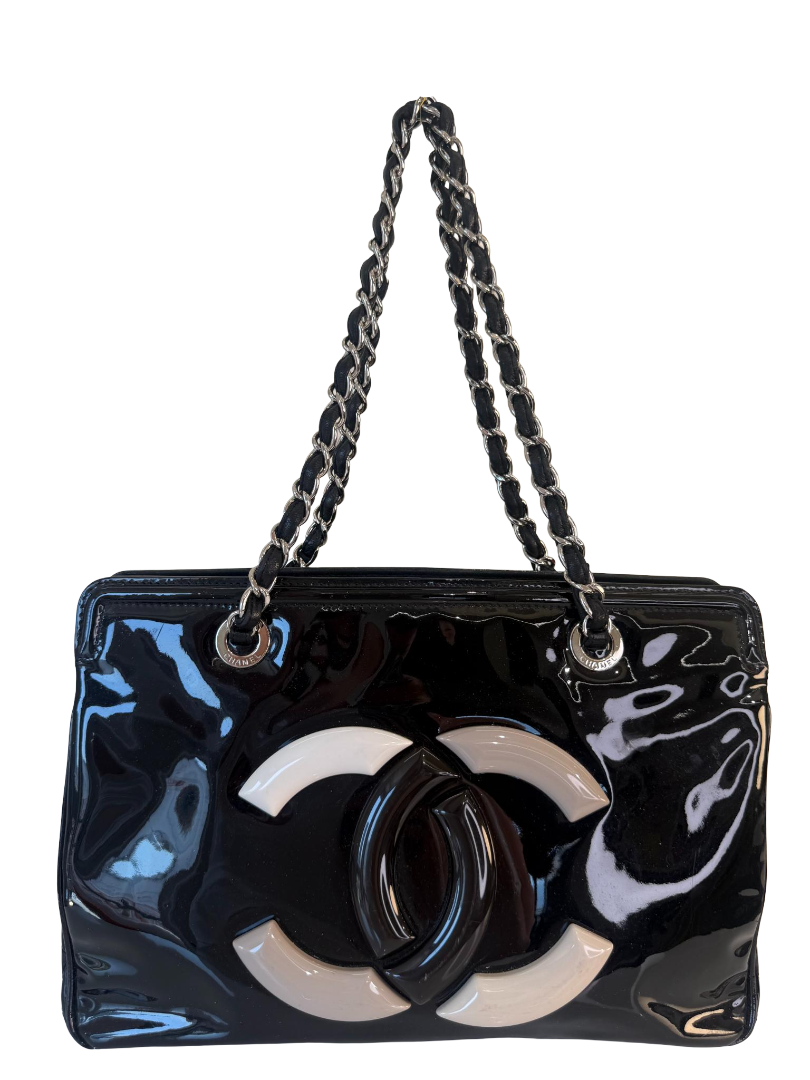 Chanel Black Patent Vinyl Lipstick Ligne Tote