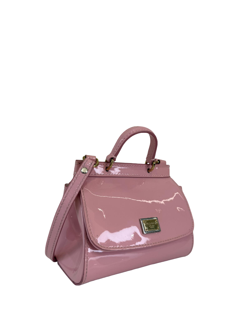 Dolce Gabbana Kids Pink Patent Leather Mini Sicily Bag