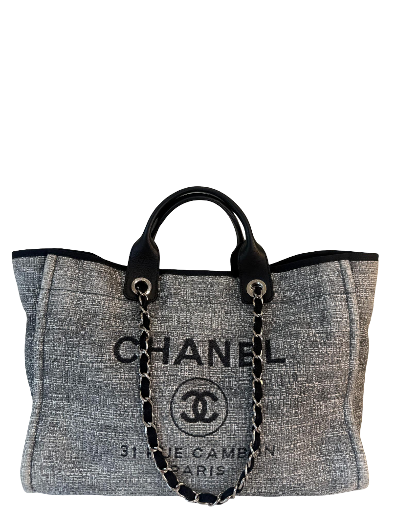 Chanel Black/Grey Tweed Medium Deauville Shopping Tote