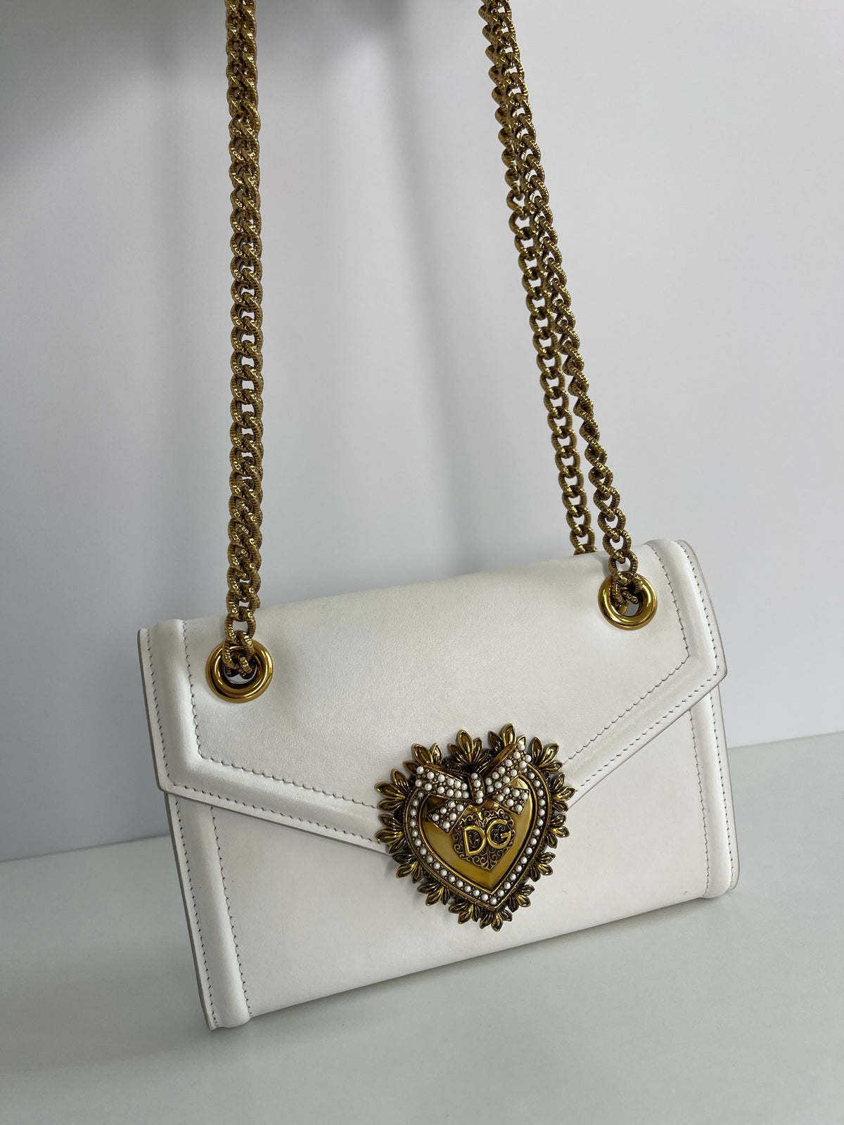 Dolce & Gabbana Smooth White Calfskin Devotion Mini Bag