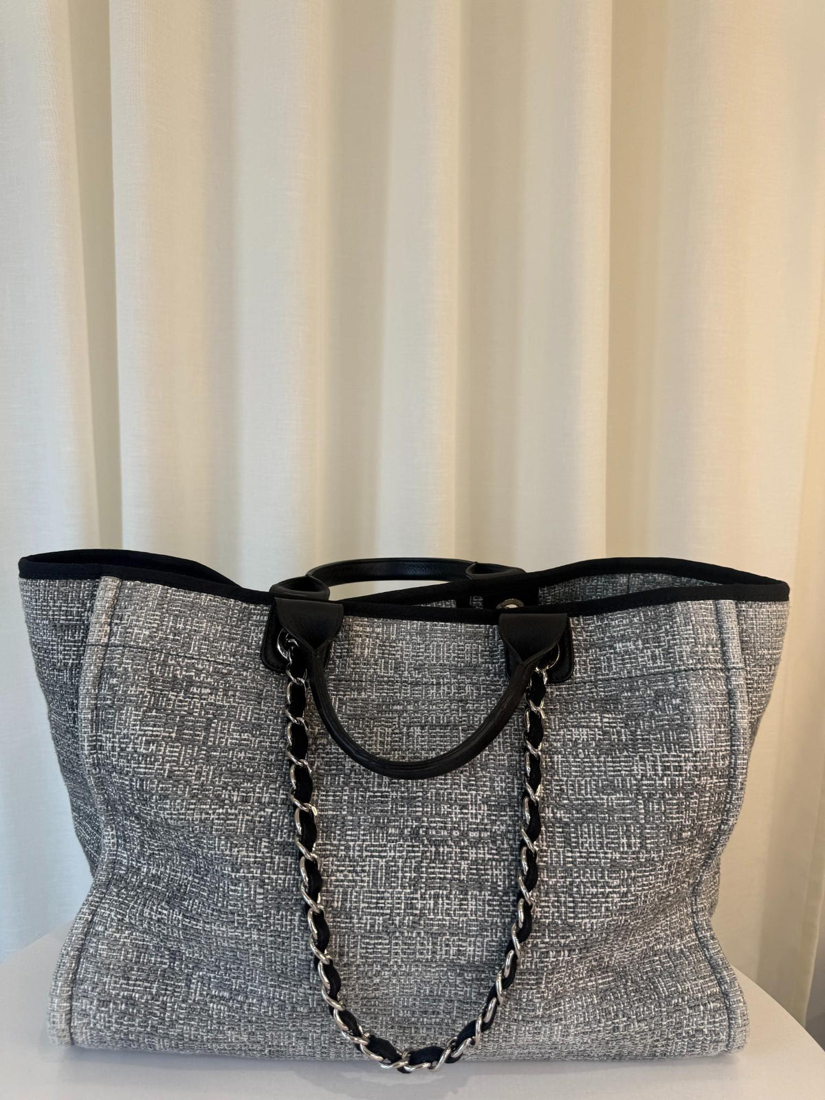 Chanel Black/Grey Tweed Medium Deauville Shopping Tote