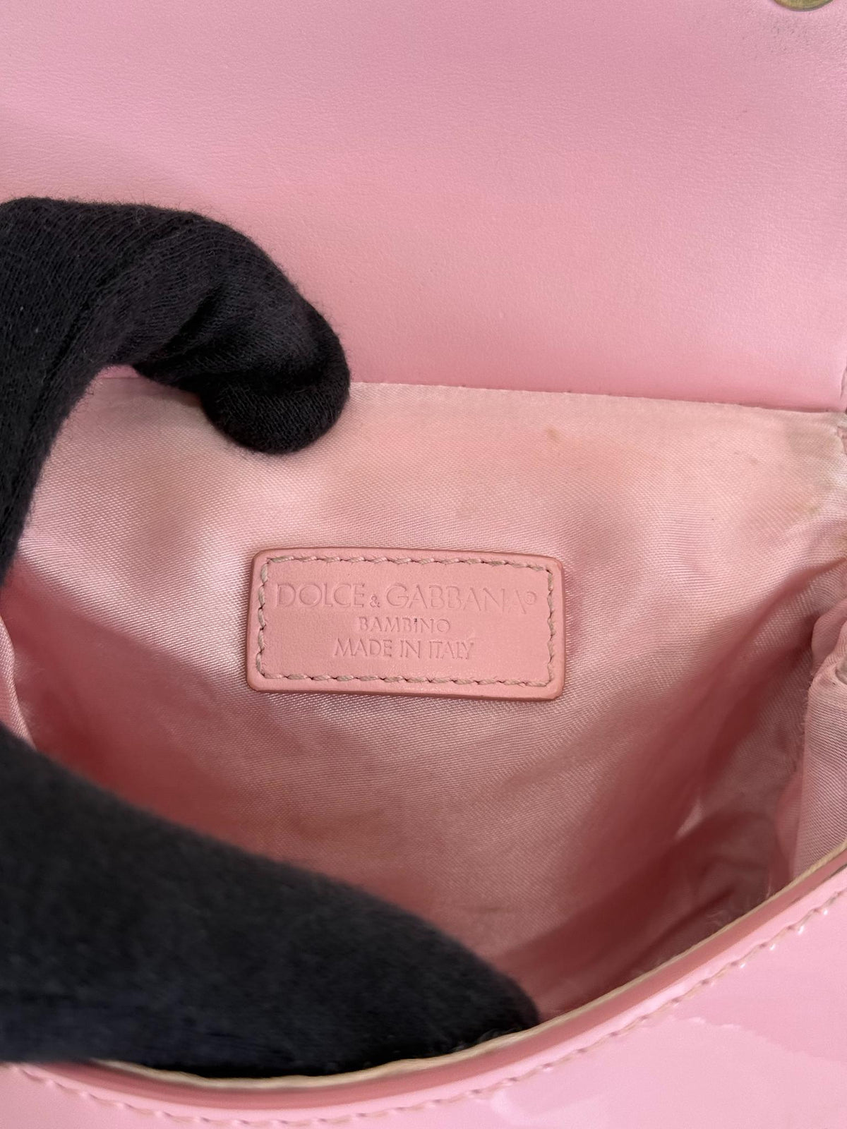Dolce Gabbana Kids Pink Patent Leather Mini Sicily Bag