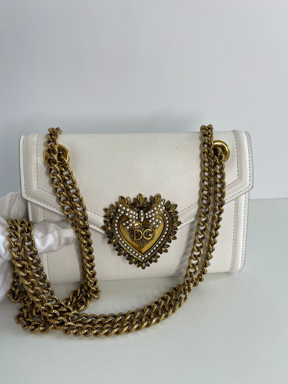 Dolce & Gabbana Smooth White Calfskin Devotion Mini Bag