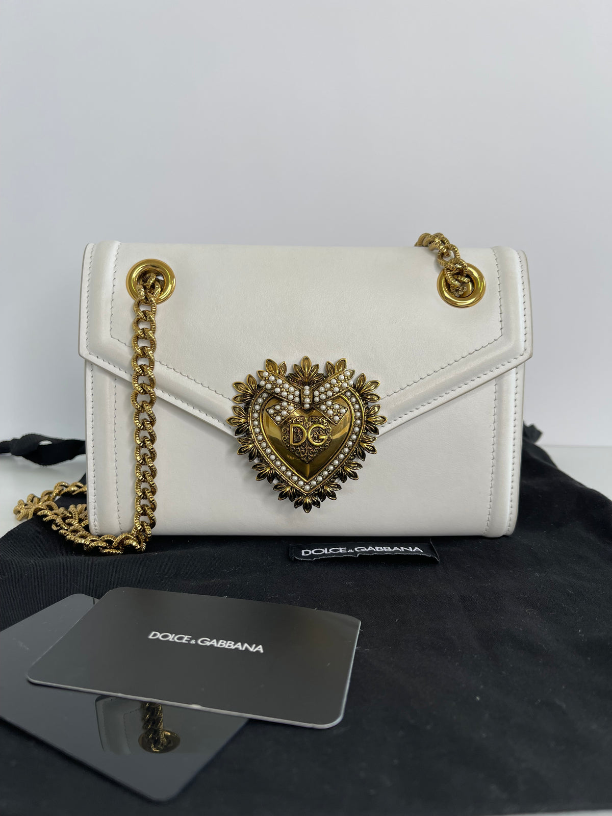 Dolce & Gabbana Smooth White Calfskin Devotion Mini Bag