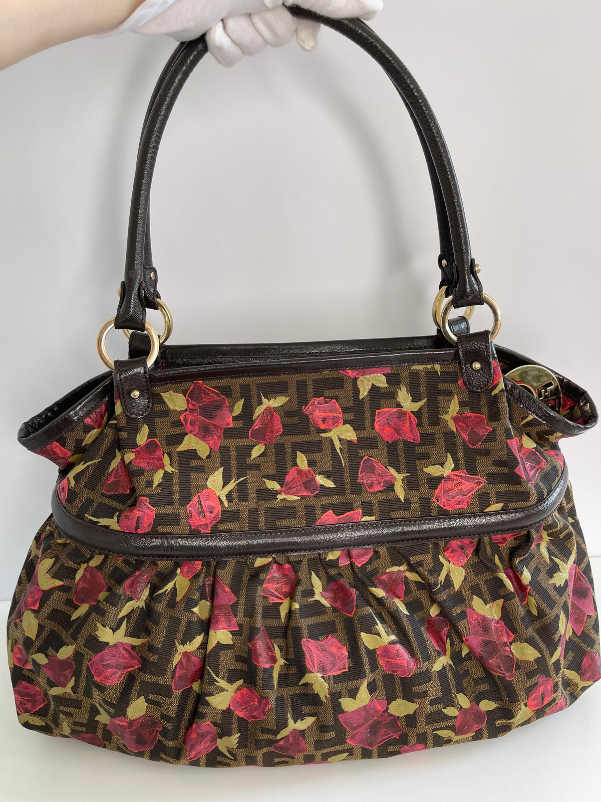 Fendi Zucca Rose Large Chef Shopper Tote Tobacco
