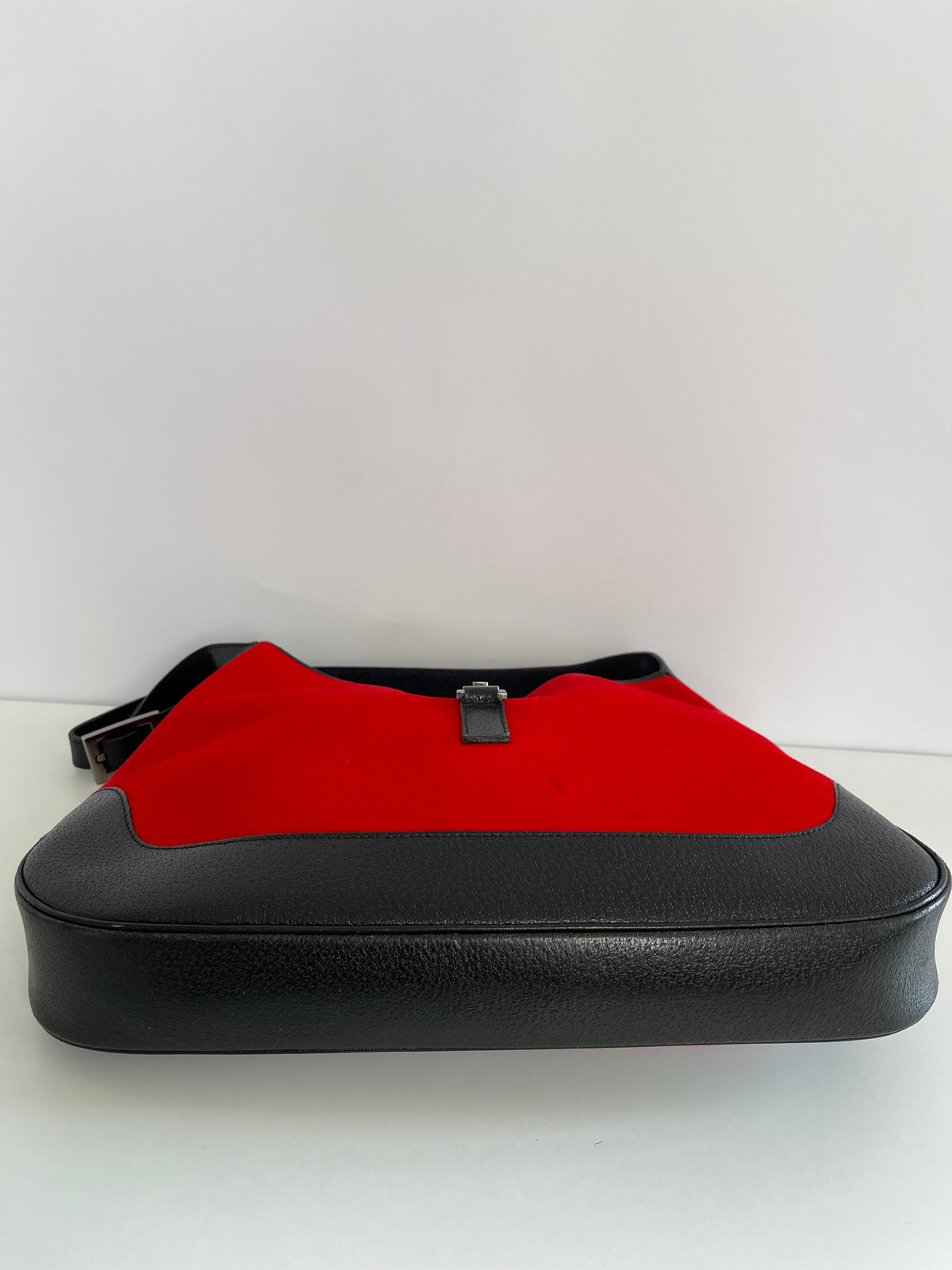 Gucci Red Wool Black Leather Jackie Hobo Bag