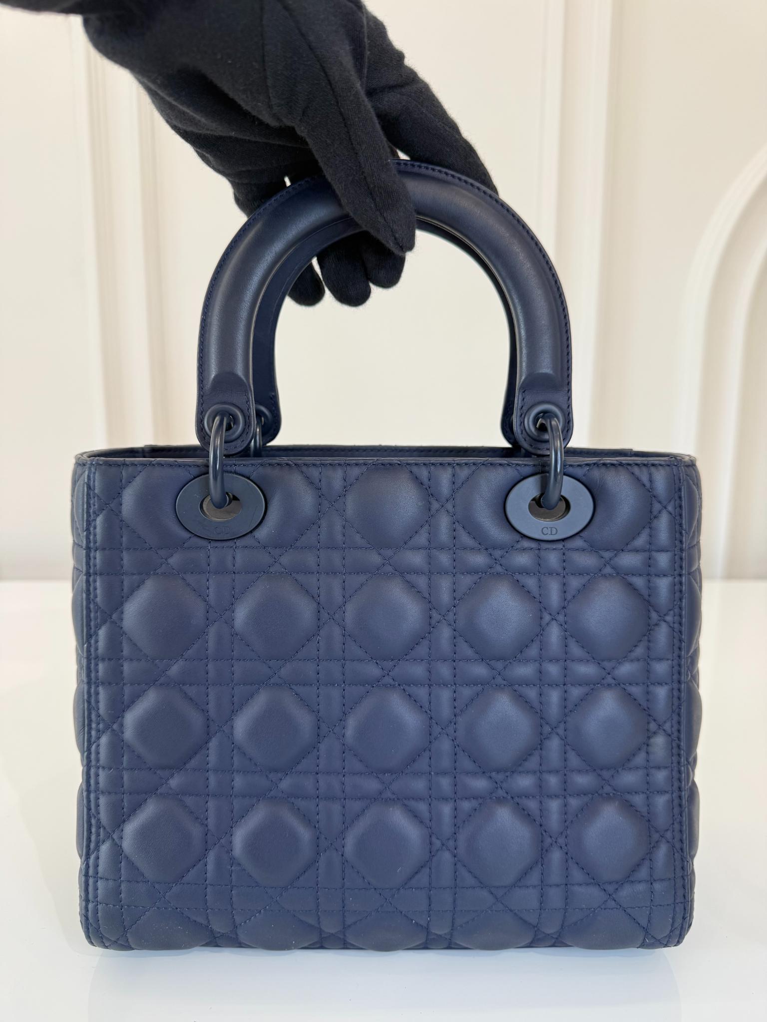 Dior Medium Lady Dior Blue Ultramatte Cannage Calfskin Bag