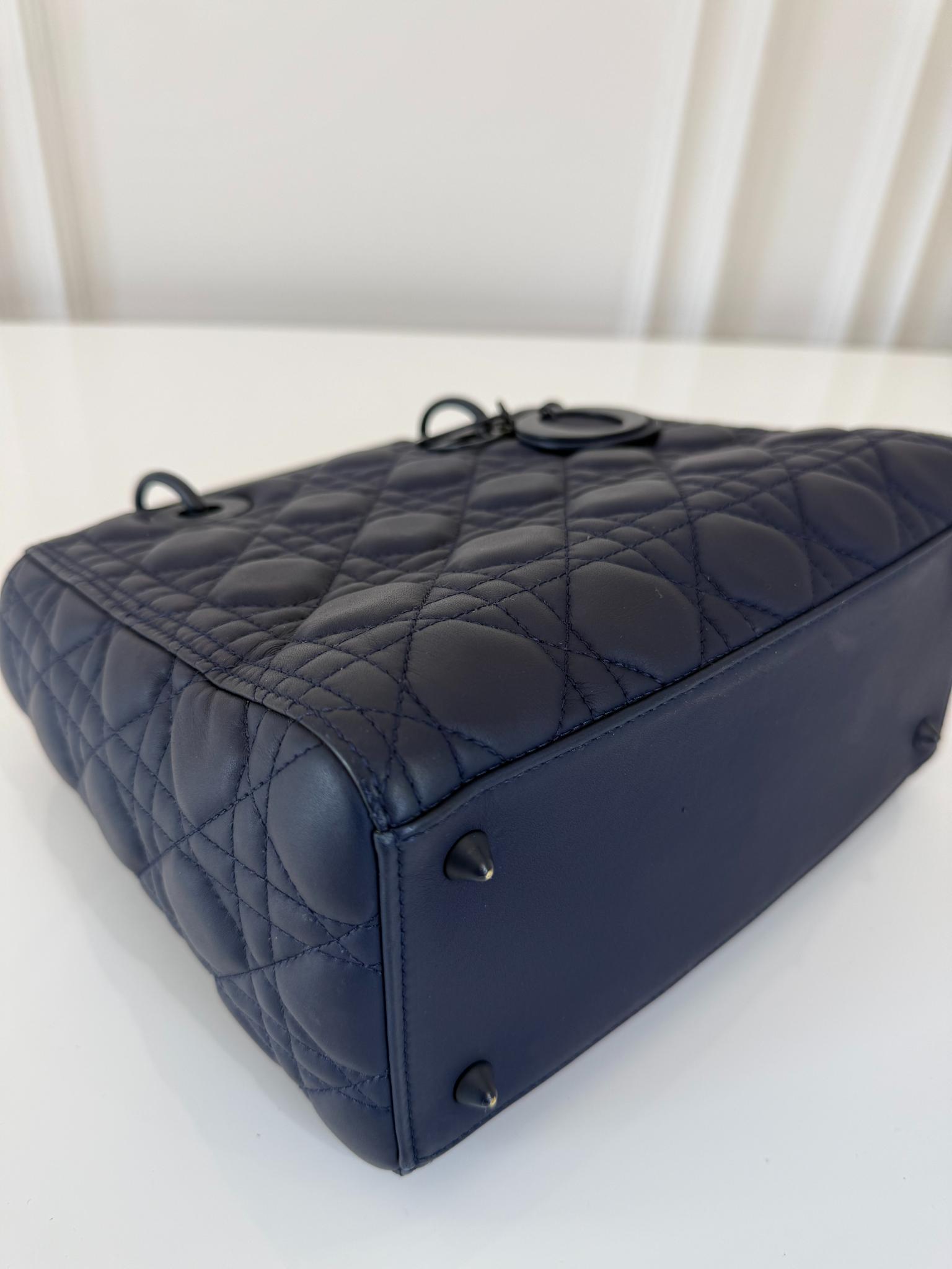 Dior Medium Lady Dior Blue Ultramatte Cannage Calfskin Bag