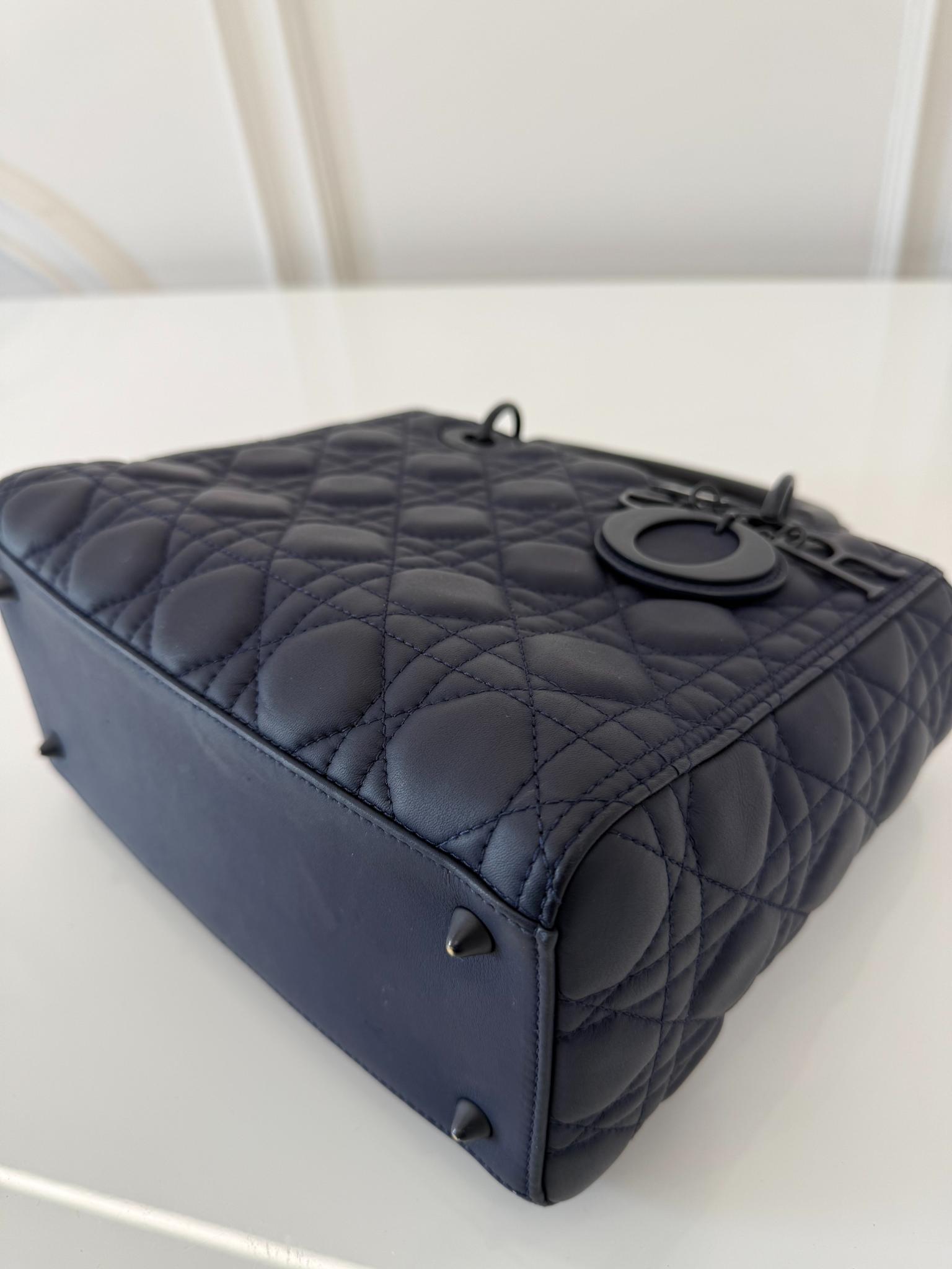 Dior Medium Lady Dior Blue Ultramatte Cannage Calfskin Bag