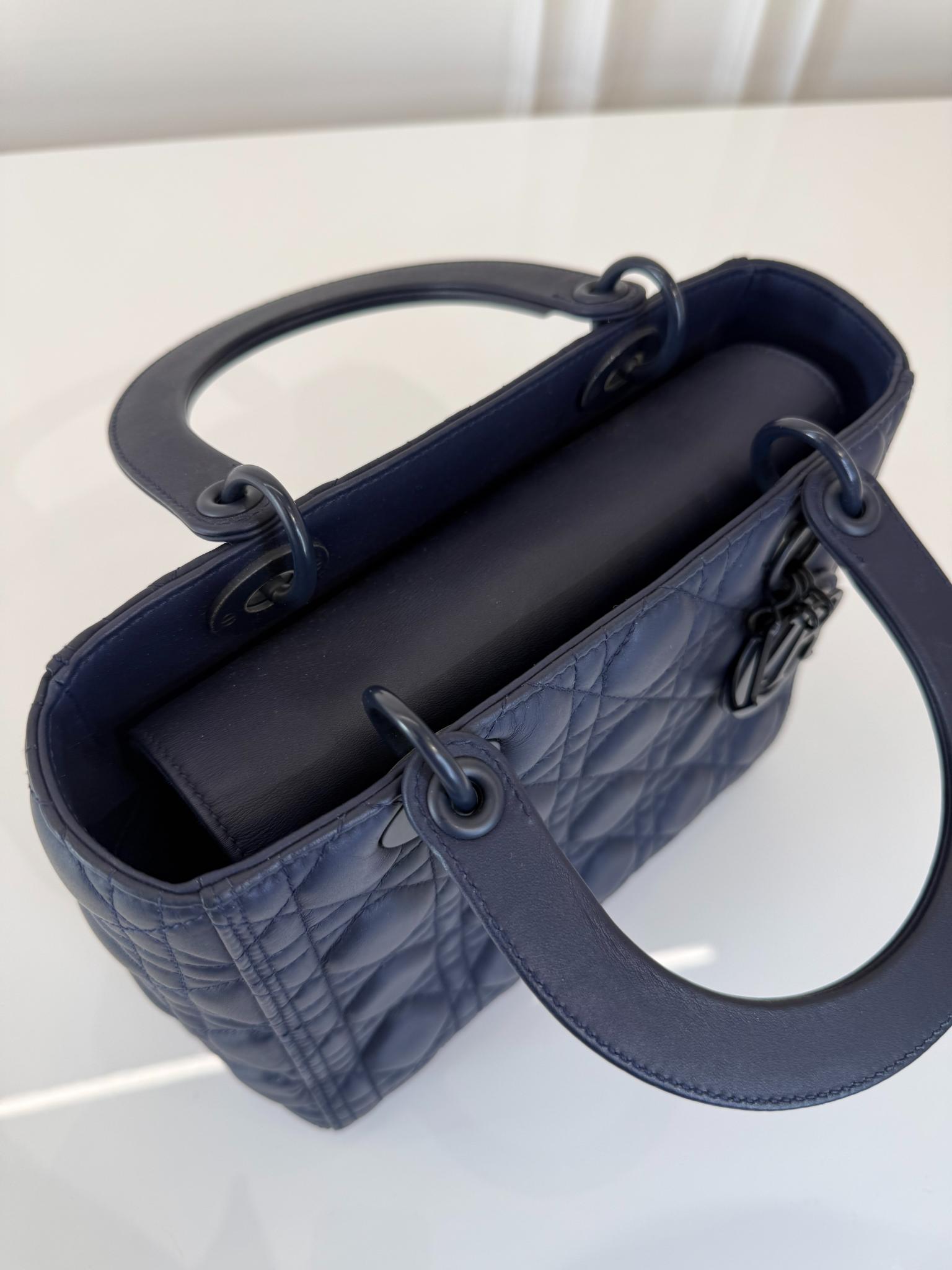 Dior Medium Lady Dior Blue Ultramatte Cannage Calfskin Bag
