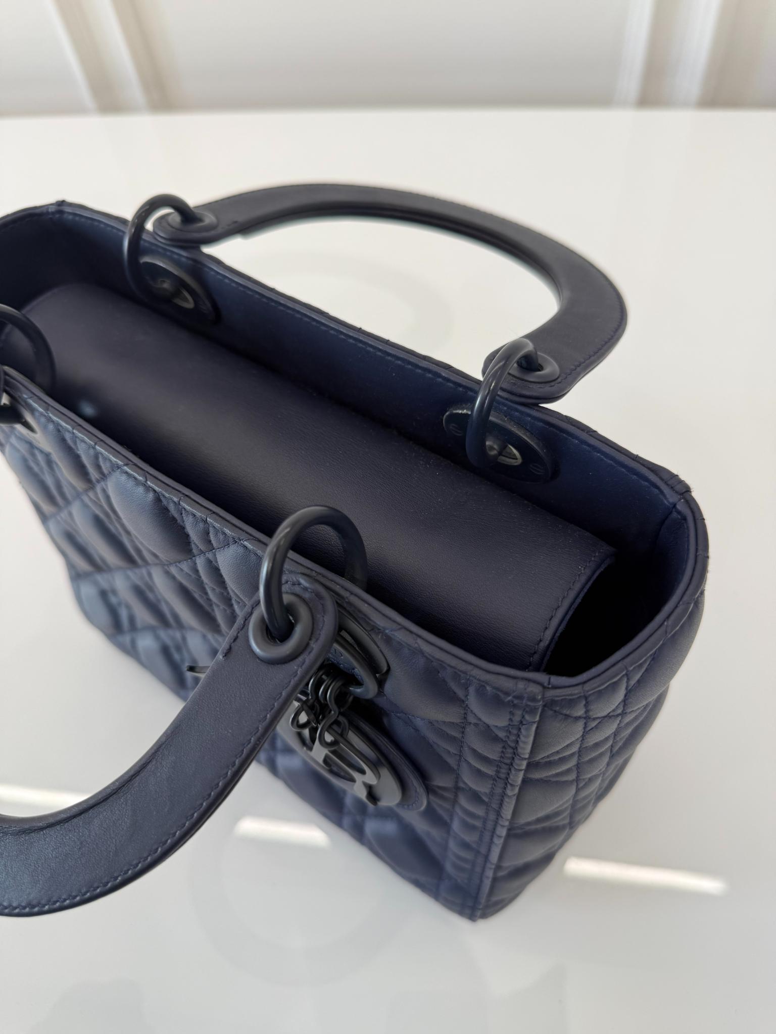 Dior Medium Lady Dior Blue Ultramatte Cannage Calfskin Bag
