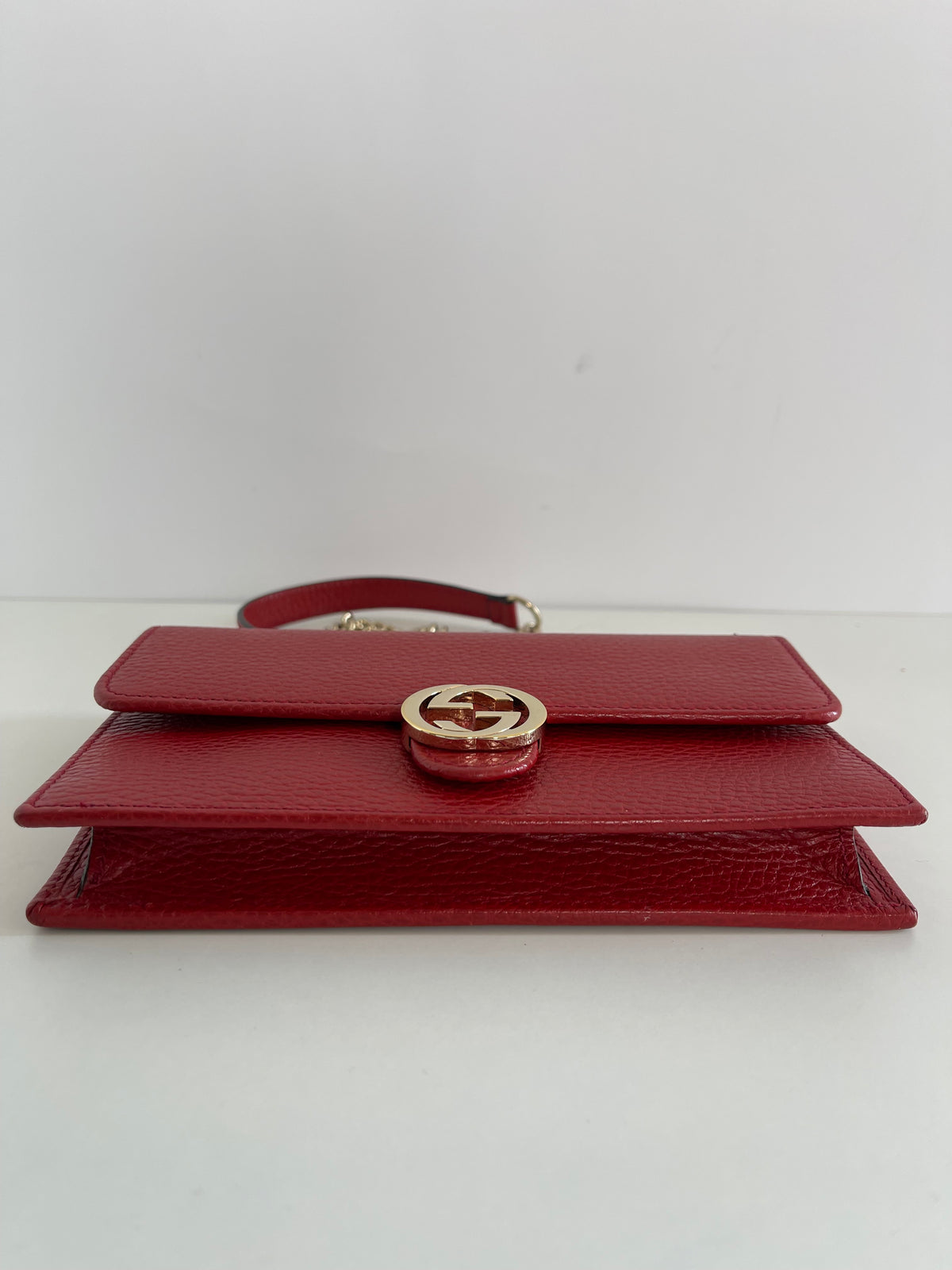 Gucci Red Interlocking G Chain Leather Wallet on Chain