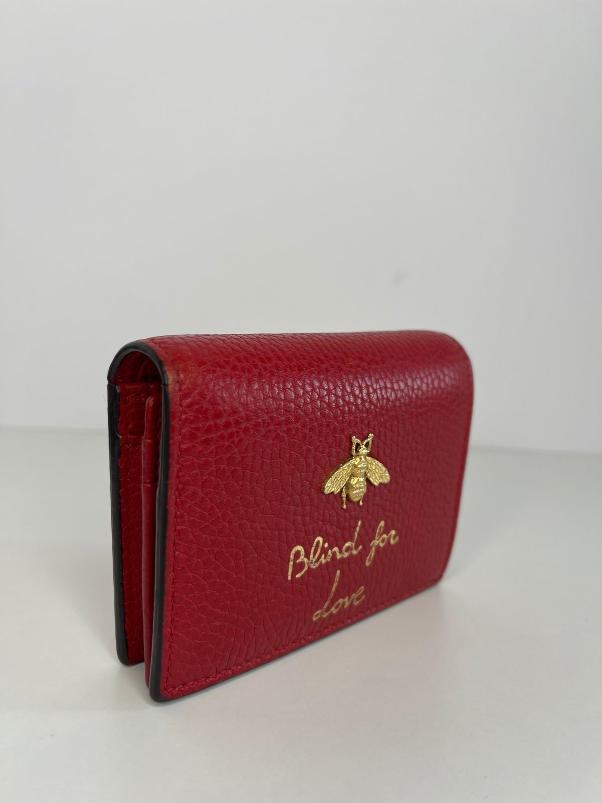 Gucci Red Pebbled Calfskin Animalier Card Case Wallet
