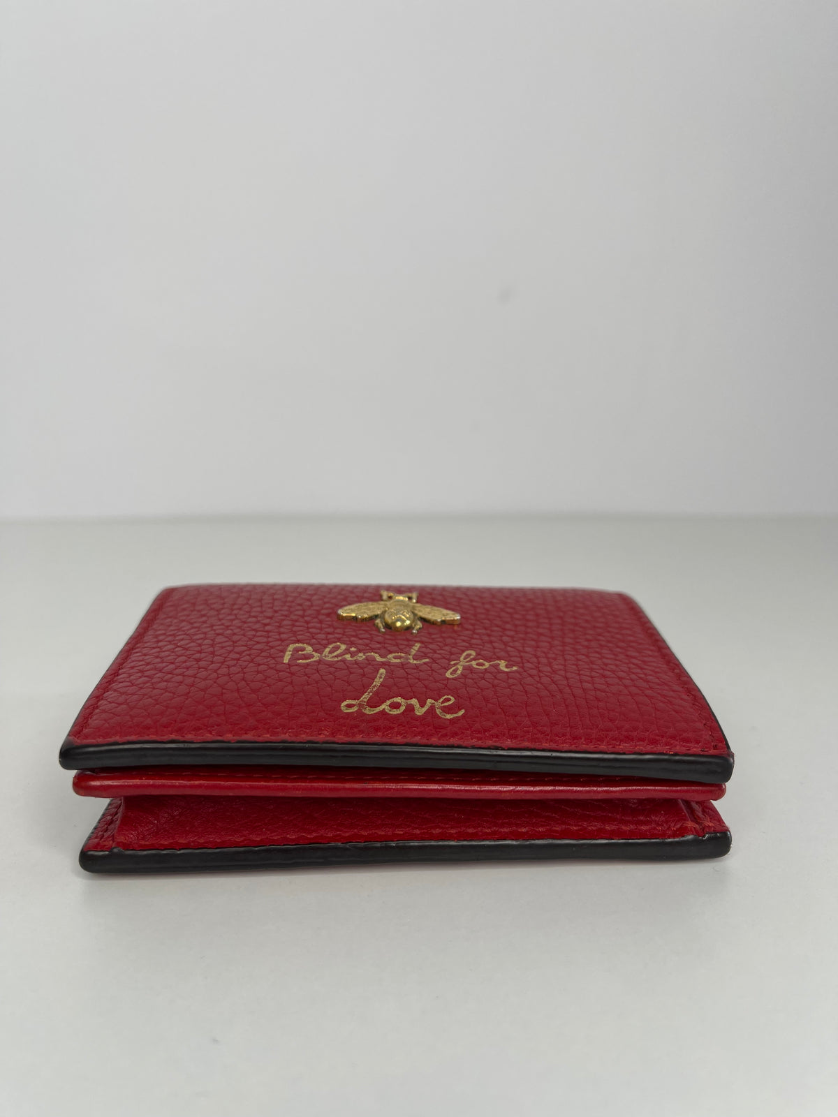Gucci Red Pebbled Calfskin Animalier Card Case Wallet