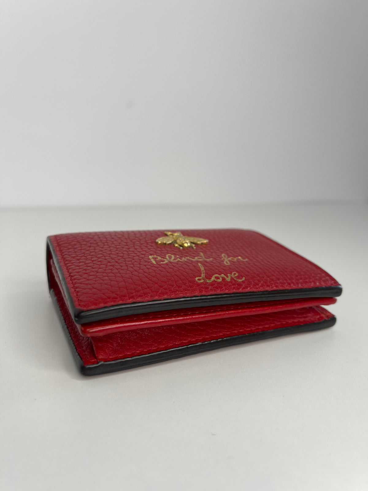 Gucci Red Pebbled Calfskin Animalier Card Case Wallet