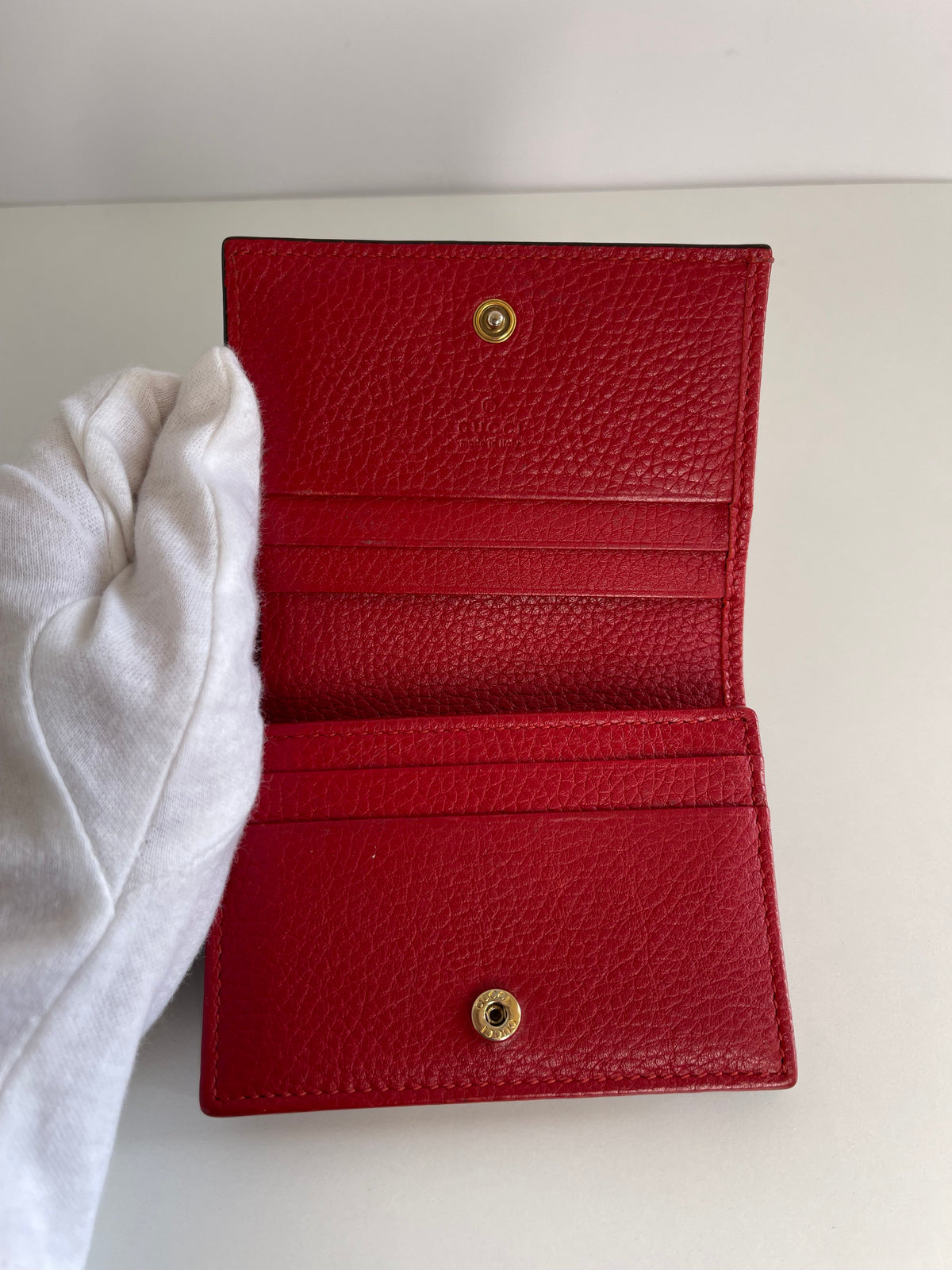 Gucci Red Pebbled Calfskin Animalier Card Case Wallet