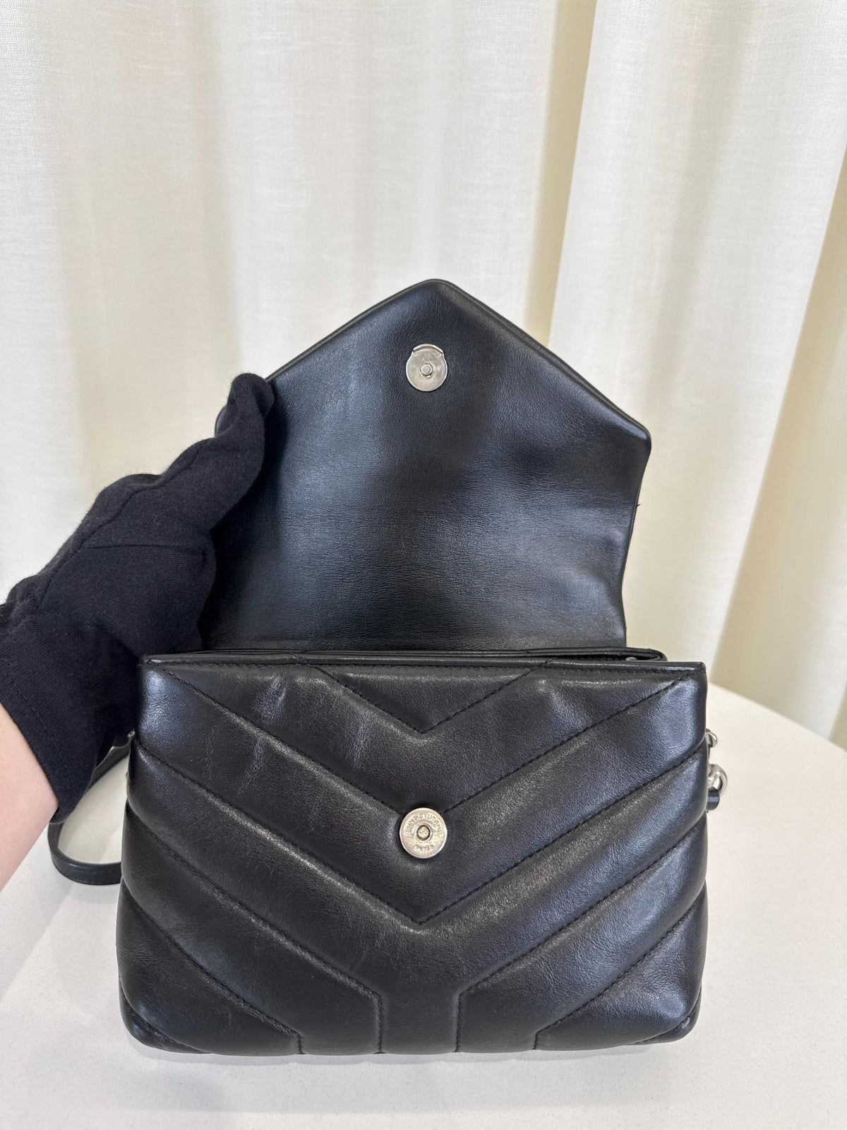 Saint Laurent Black Chevron Quilted Leather Toy LouLou Bag