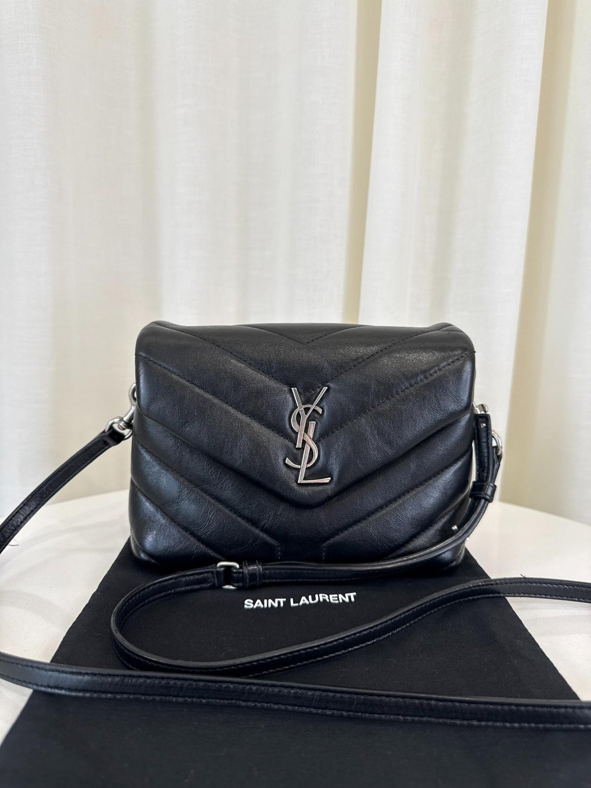 Saint Laurent Black Chevron Quilted Leather Toy LouLou Bag
