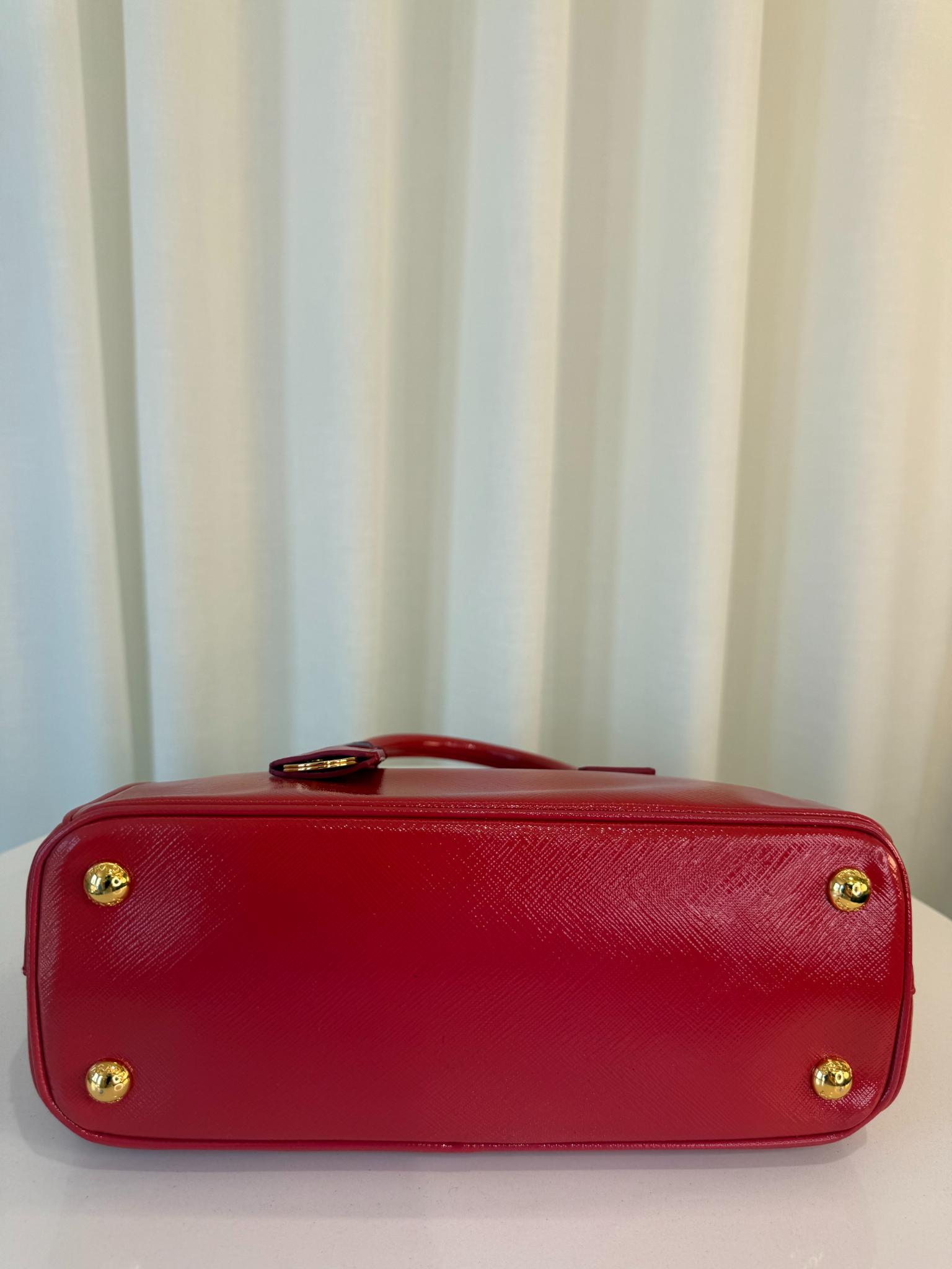 Prada Mini Galleria Saffiano Vernice Peonia Double Zip Tote