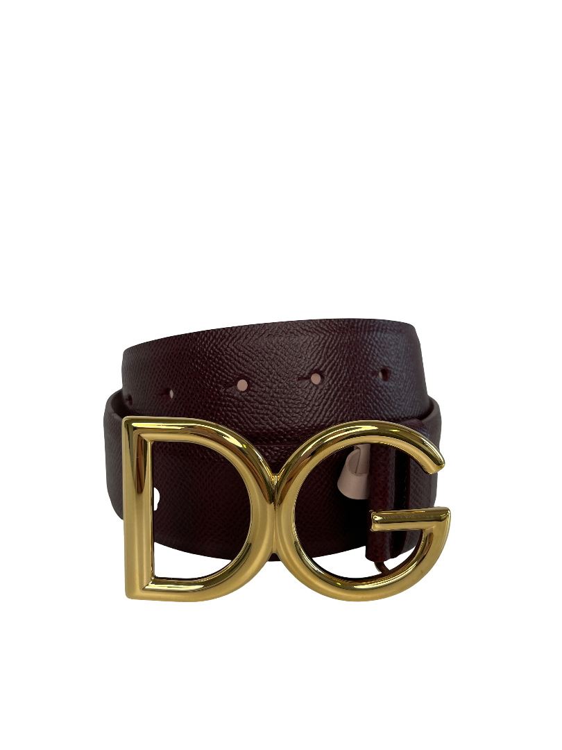 Dolce & Gabbana Burgundy Dauphine Leather Buckle Belt