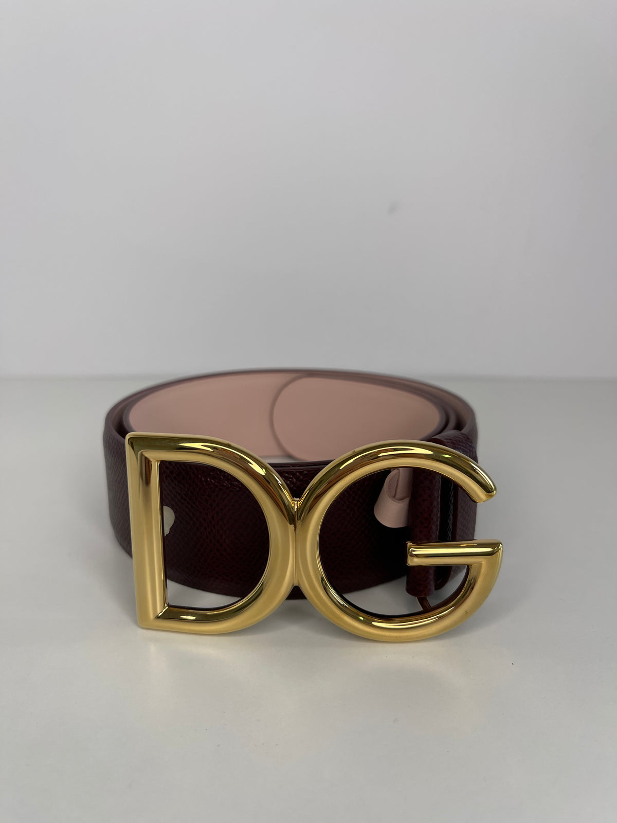 Dolce & Gabbana Burgundy Dauphine Leather Buckle Belt