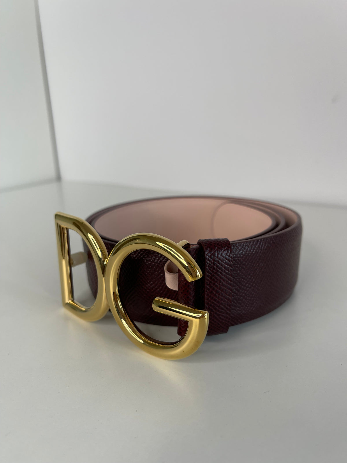 Dolce & Gabbana Burgundy Dauphine Leather Buckle Belt
