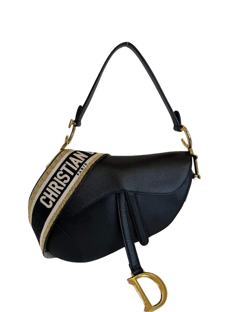 Dior Saddle Bag Black Grained Calfskin with Strap