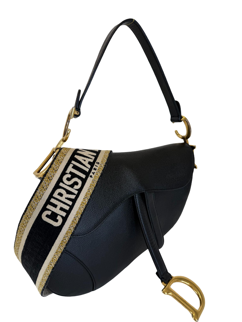 Dior Saddle Bag Black Grained Calfskin with Strap