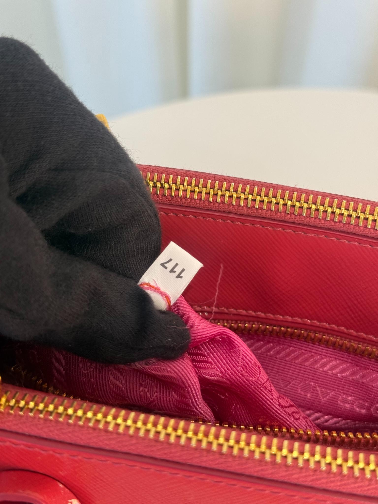 Prada Mini Galleria Saffiano Vernice Peonia Double Zip Tote
