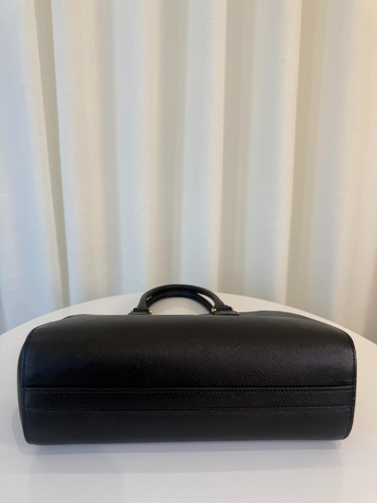 Prada Black Saffiano and Soft Calfskin Leather Small Top Handle Bag