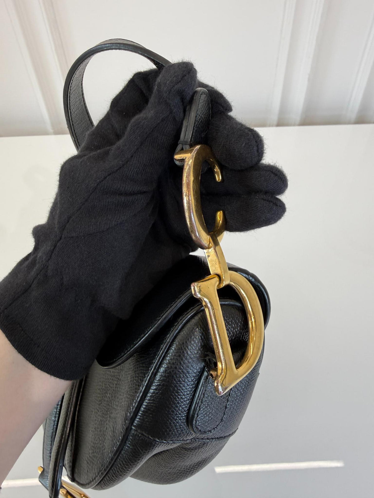 Dior Saddle Bag Black Grained Calfskin with Strap