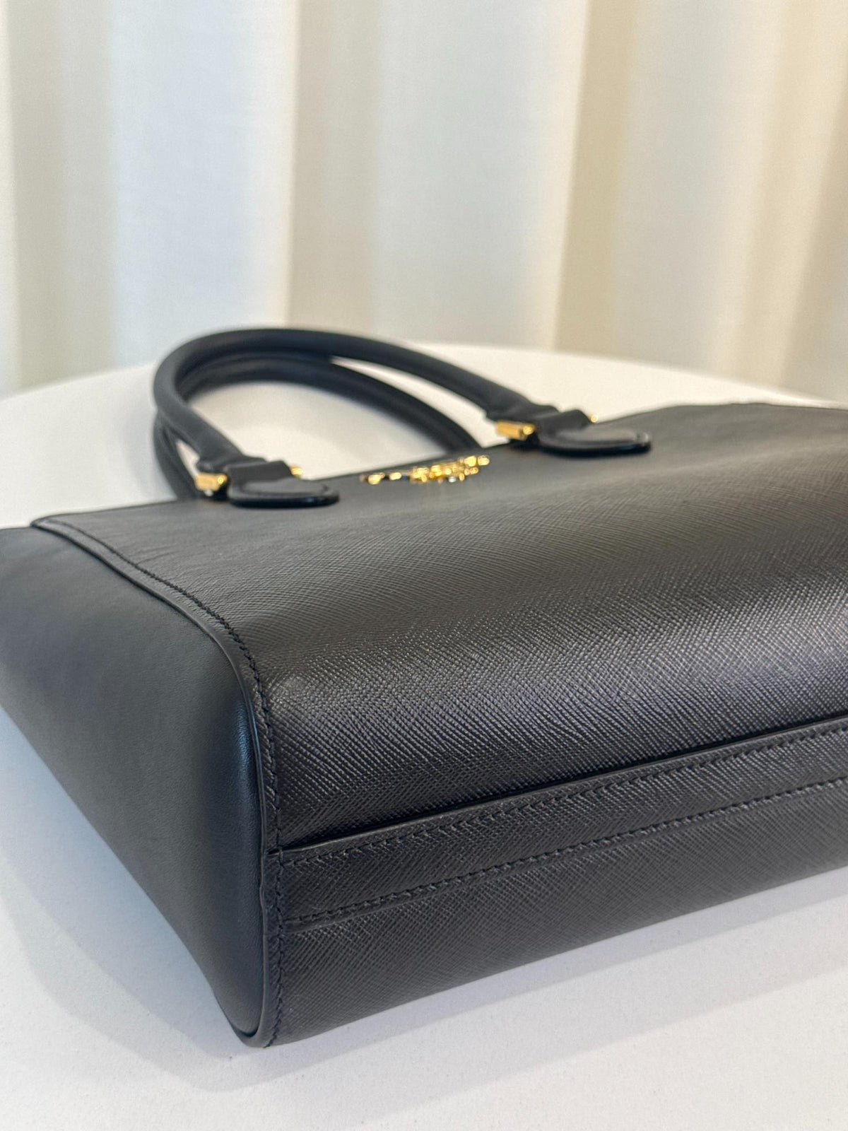 Prada Black Saffiano and Soft Calfskin Leather Small Top Handle Bag