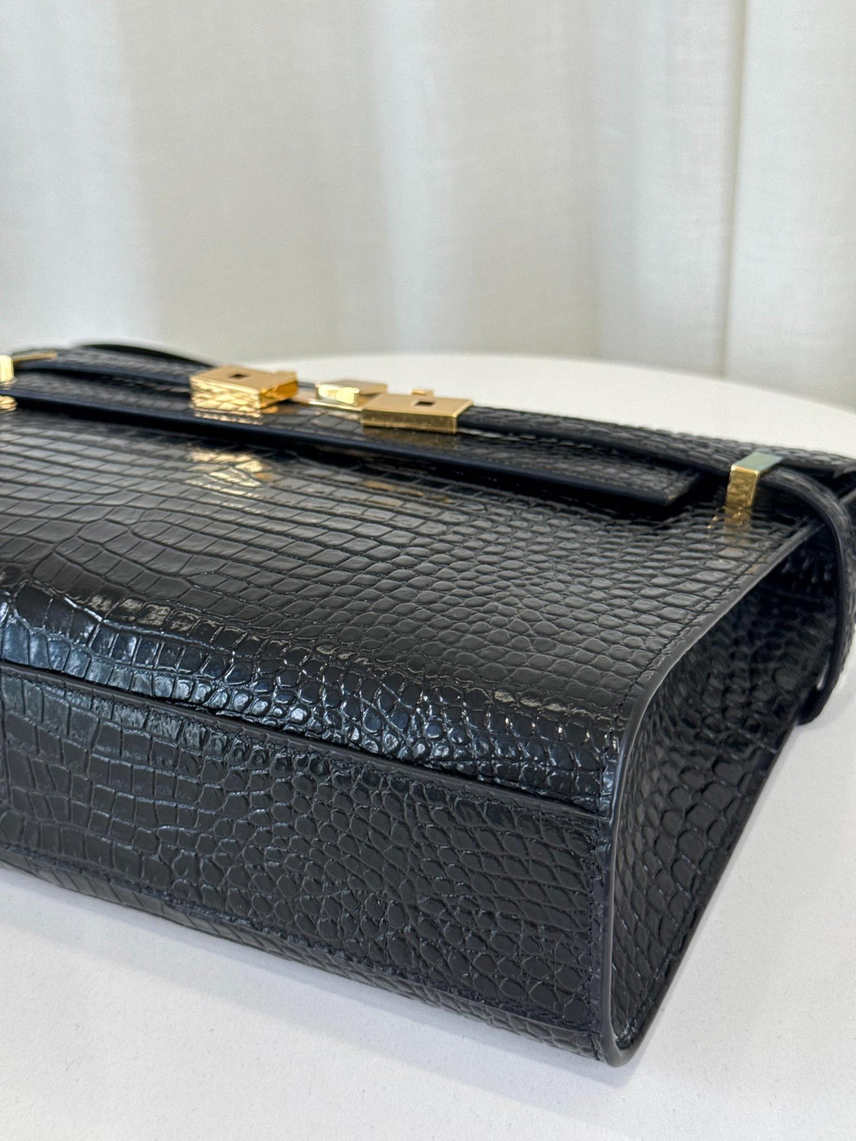Saint Laurent Manhattan Medium Black Croc Embossed Leather Shoulder Bag