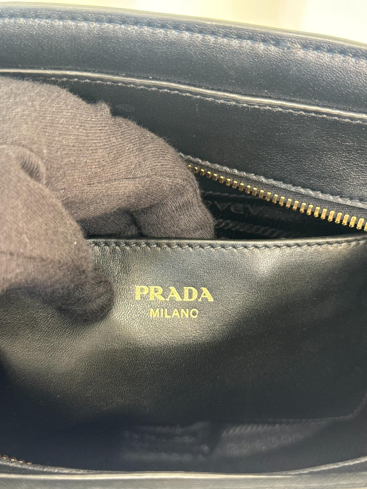 Prada Black Saffiano and Soft Calfskin Leather Small Top Handle Bag