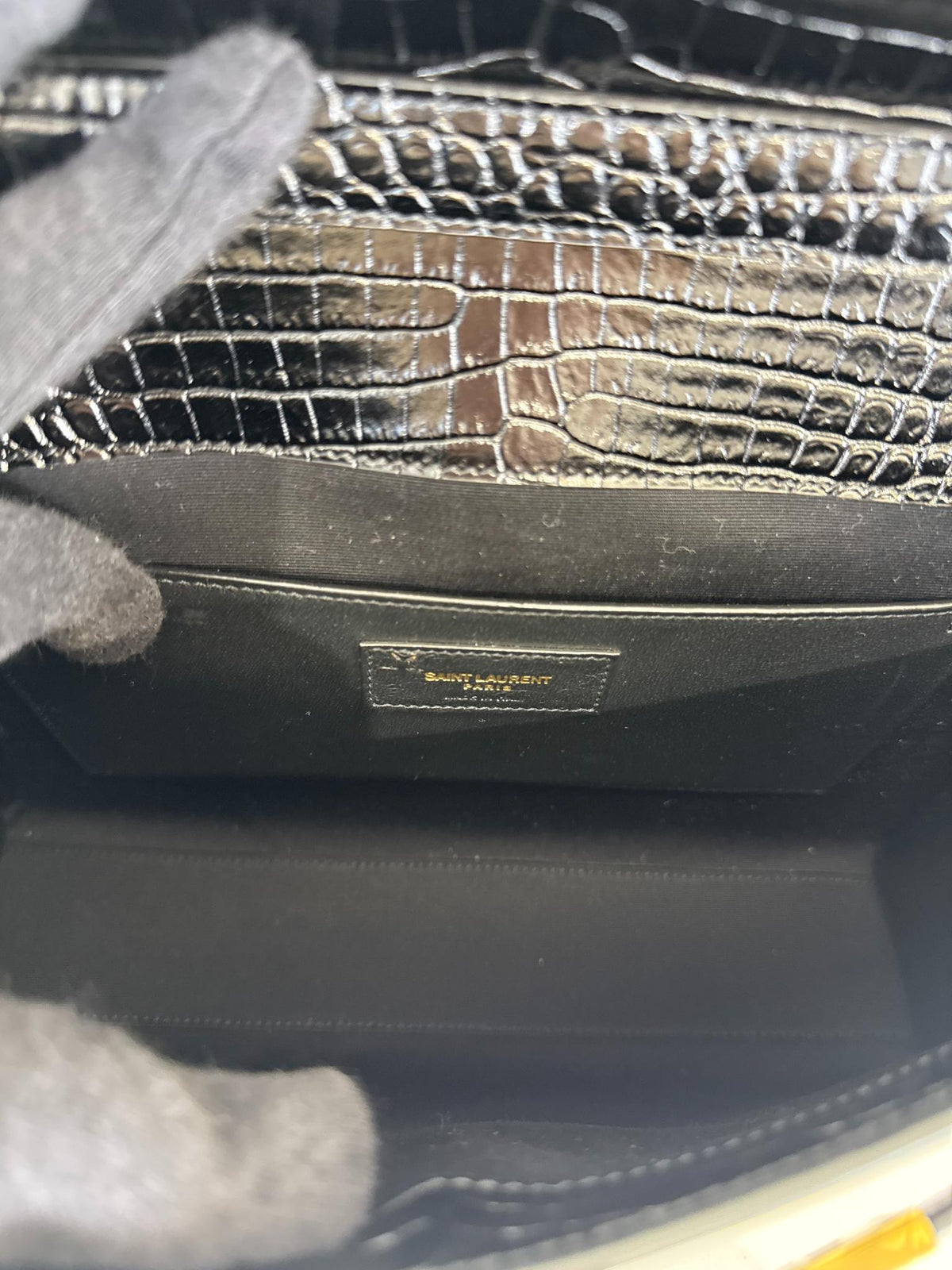 Saint Laurent Manhattan Medium Black Croc Embossed Leather Shoulder Bag