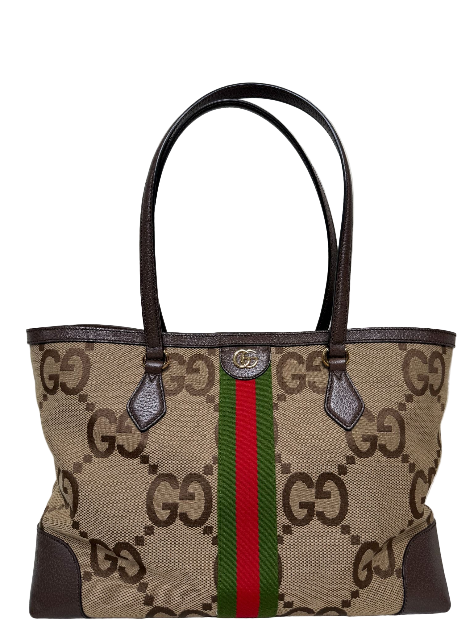 Gucci Beige/Ebony GG Jumbo Canvas Vintage Web Ophidia Medium Tote Bag