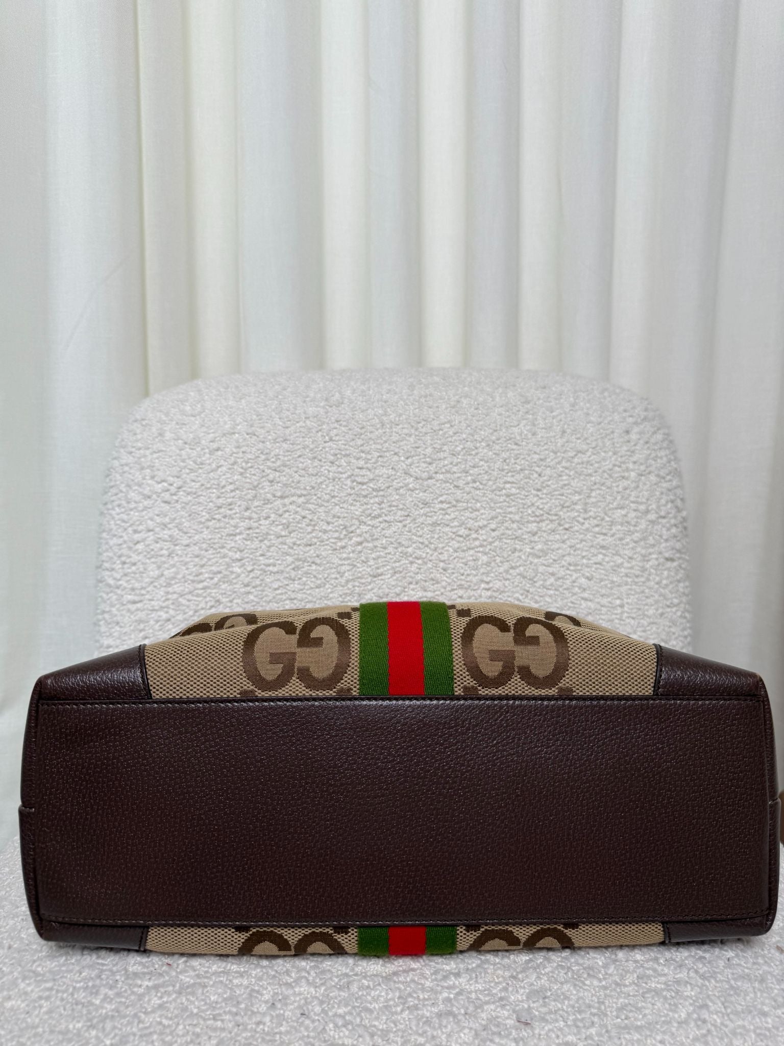 Gucci Beige/Ebony GG Jumbo Canvas Vintage Web Ophidia Medium Tote Bag