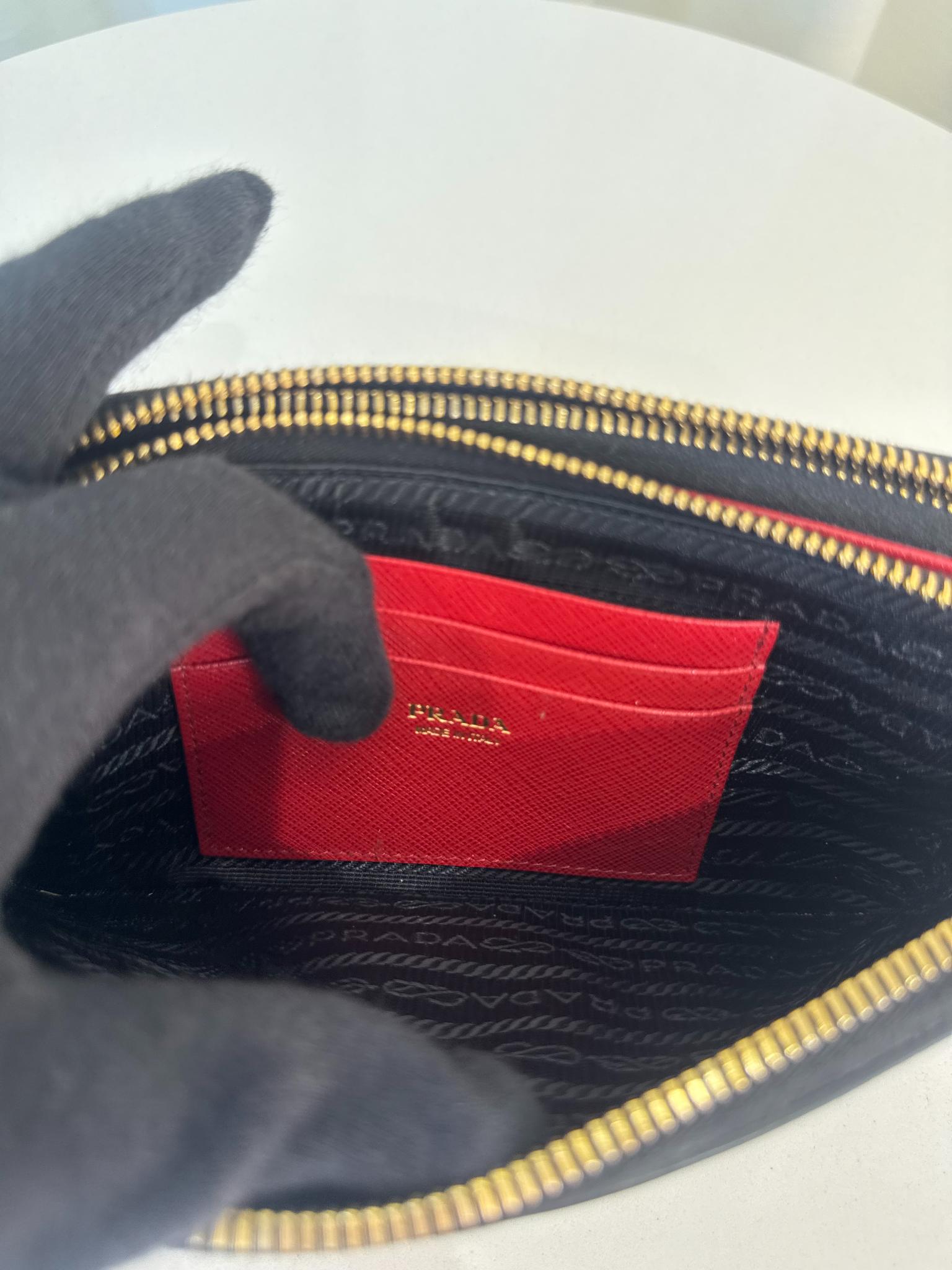 Prada Saffiano Heart Print Mini Double Zip Chain Crossbody Bag