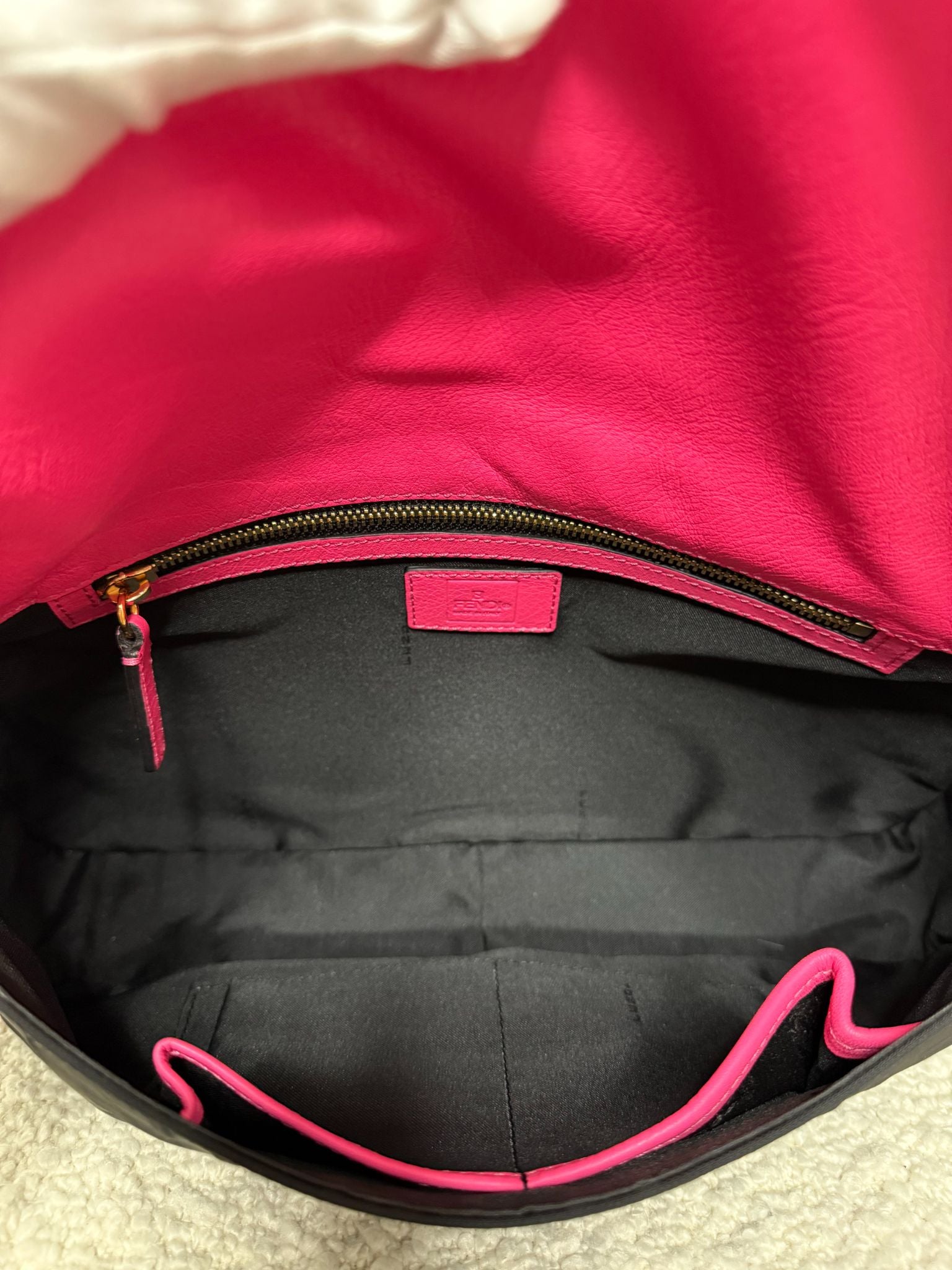 Fendi Pink Leather and Black Fabric Baguette Bag