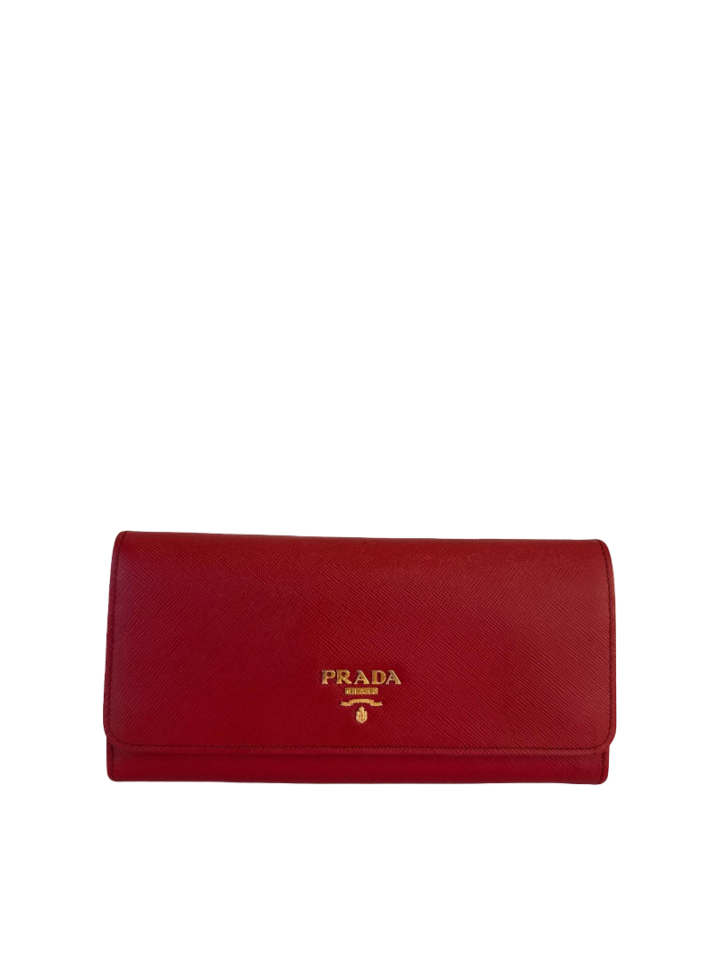 Prada Red Saffiano Leather Continental Wallet